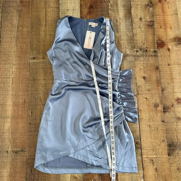 ASOS The Girlcode Women's Satin Ruffle Side Wrap Tank Top Mini Dress in Blue -10 - Picture 5 of 8